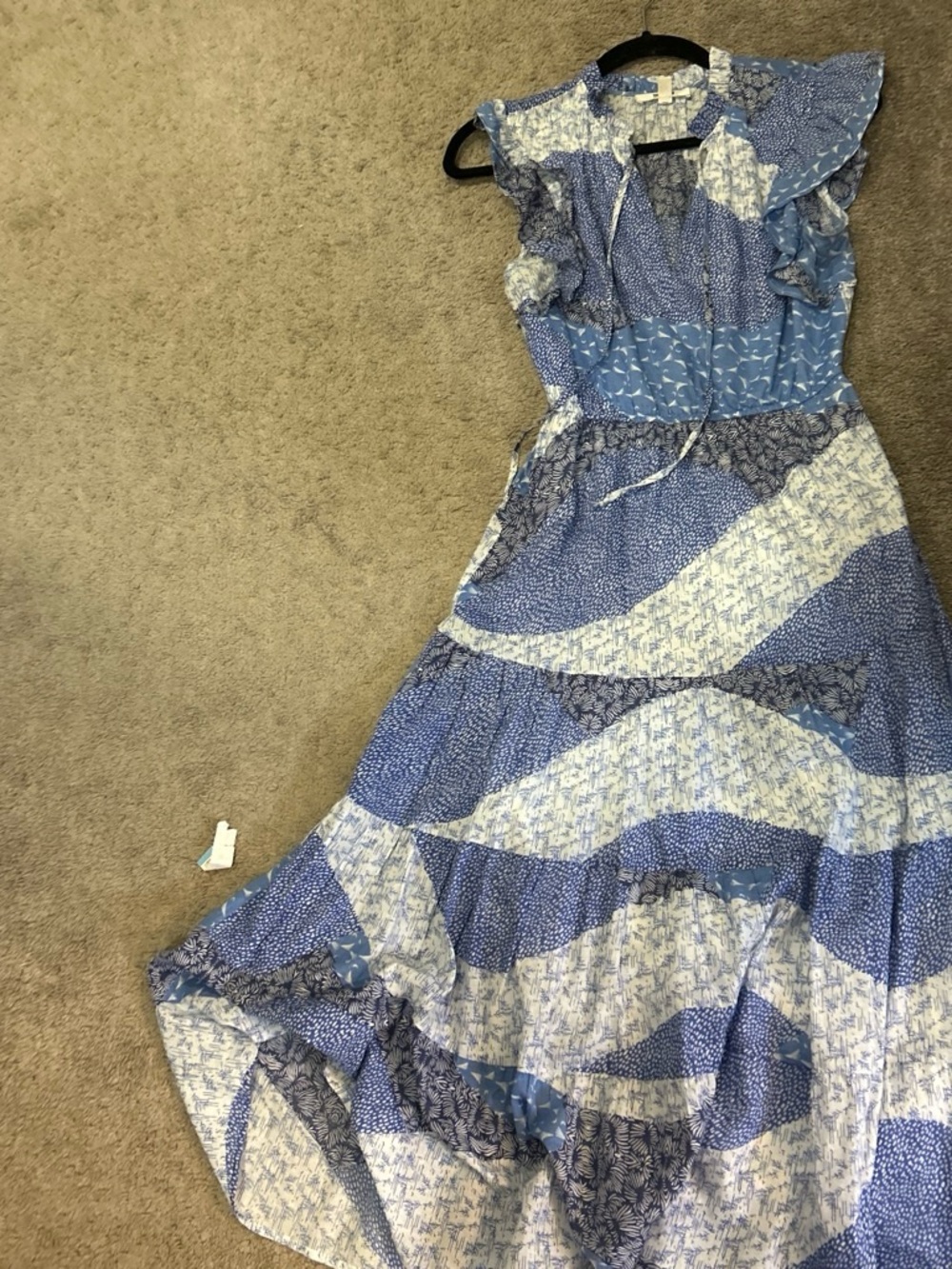 BB Dakota Blue Patchwork Maxi with Ruffle Sleeves